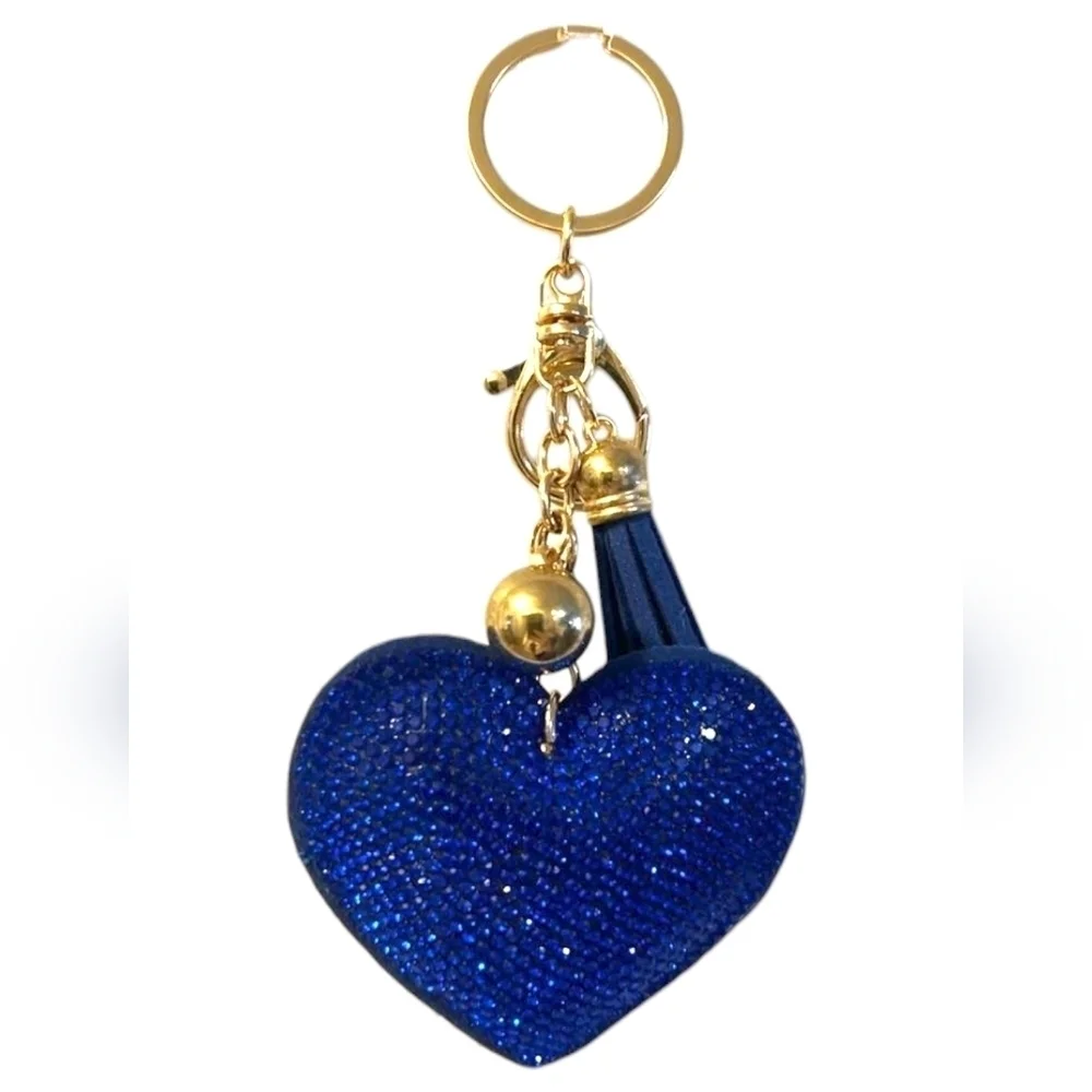 Blue Heart Keychain with Gold Accents, New
